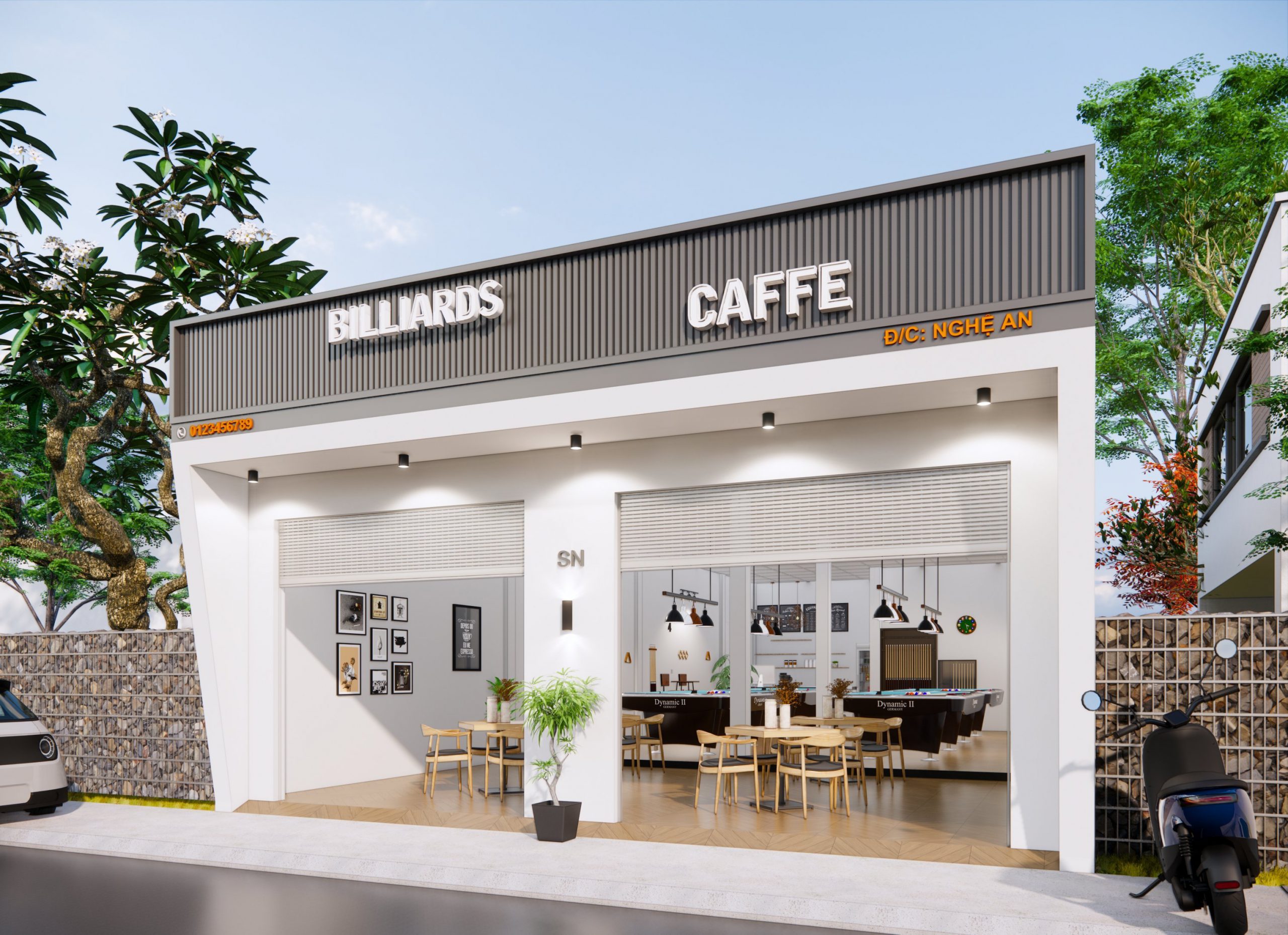 Hình ảnh 3D thiết kế nội thất quán cafe